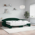 vidaXL Sofa rozsuwana z materacami, ciemnozielona, 90x200 cm, aksamit