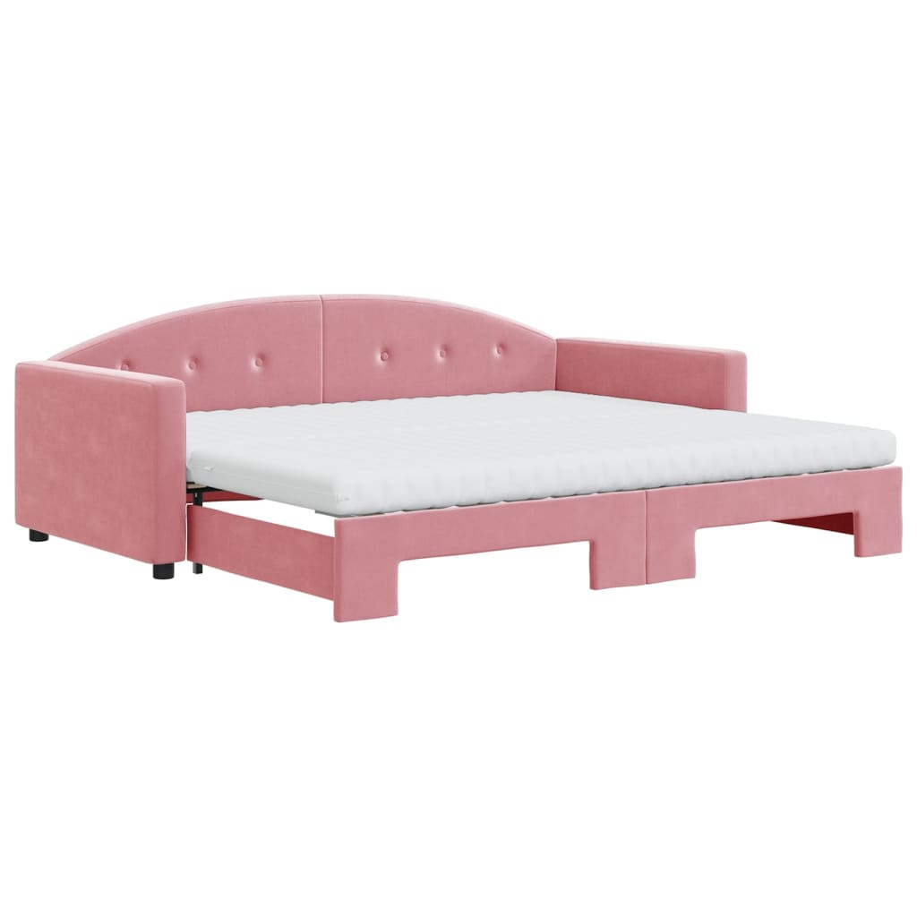 vidaXL Sofa rozsuwana z materacami, różowa, 90x200 cm, aksamit