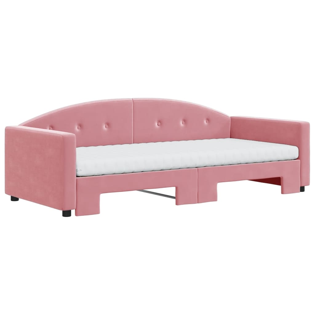 vidaXL Sofa rozsuwana z materacami, różowa, 90x200 cm, aksamit
