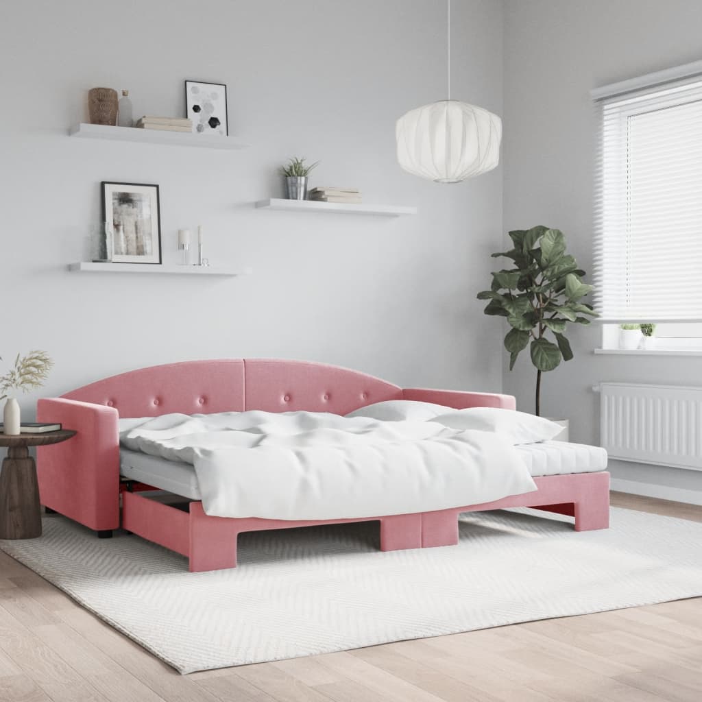 vidaXL Sofa rozsuwana z materacami, różowa, 90x200 cm, aksamit