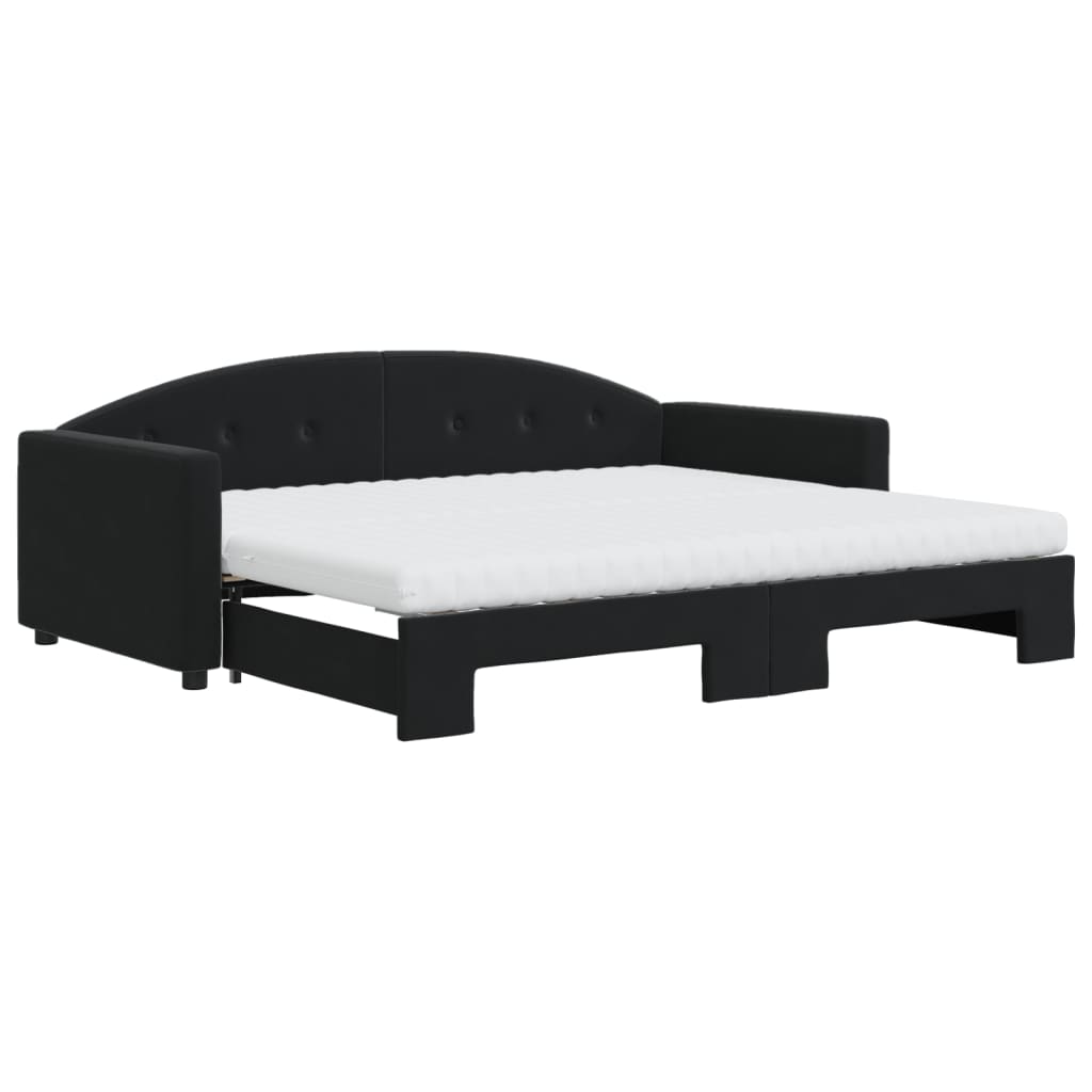 vidaXL Sofa rozsuwana z materacami, czarna, 90x200 cm, aksamit