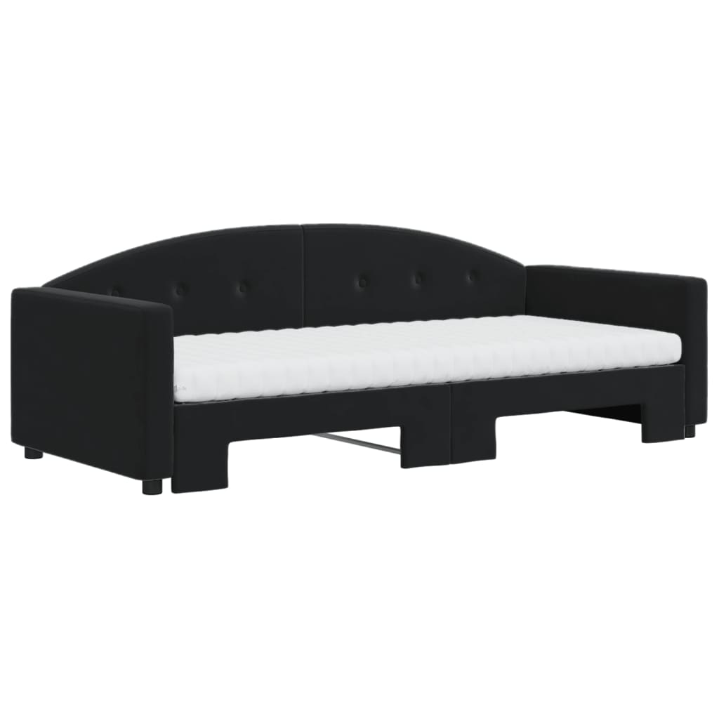vidaXL Sofa rozsuwana z materacami, czarna, 90x200 cm, aksamit