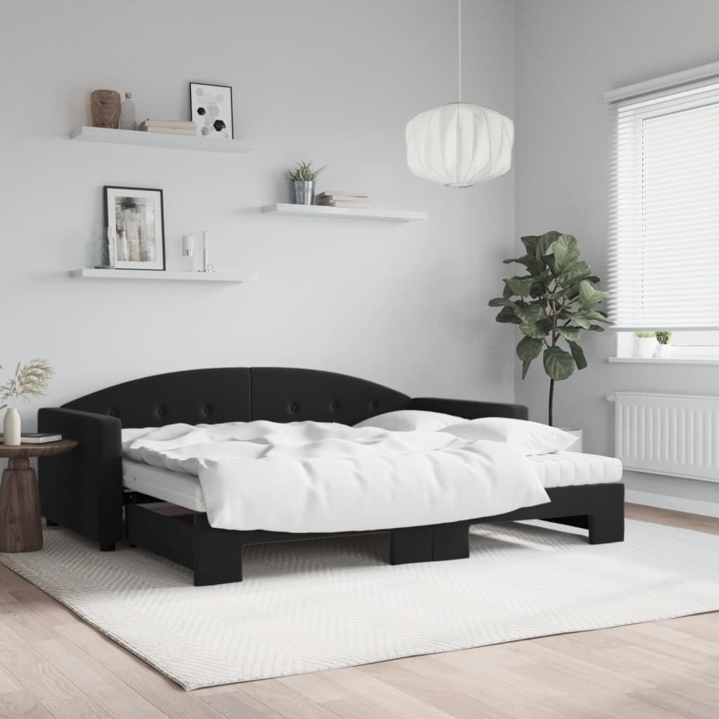 vidaXL Sofa rozsuwana z materacami, czarna, 90x200 cm, aksamit