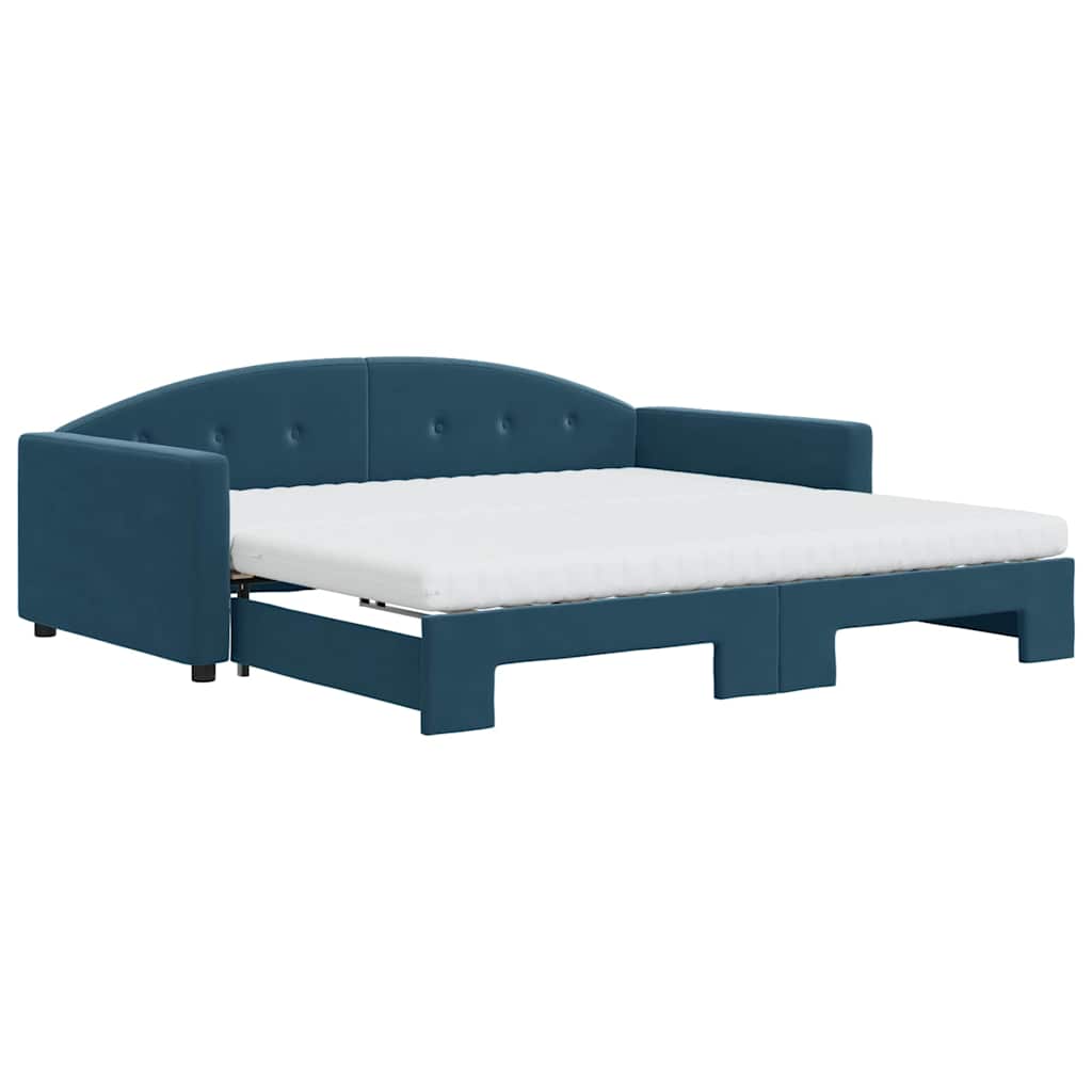 vidaXL Sofa rozsuwana z materacami, niebieska, 100x200 cm, aksamit