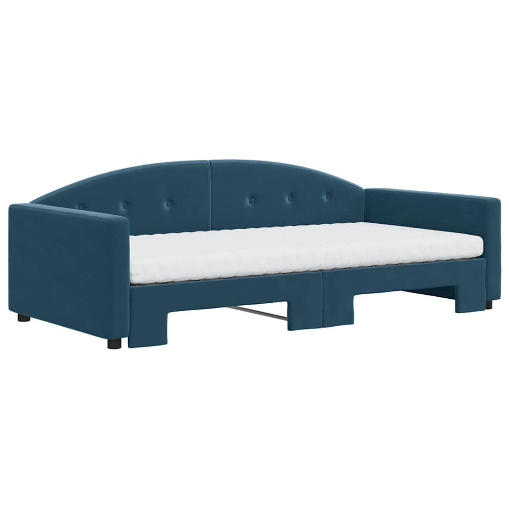 vidaXL Sofa rozsuwana z materacami, niebieska, 100x200 cm, aksamit