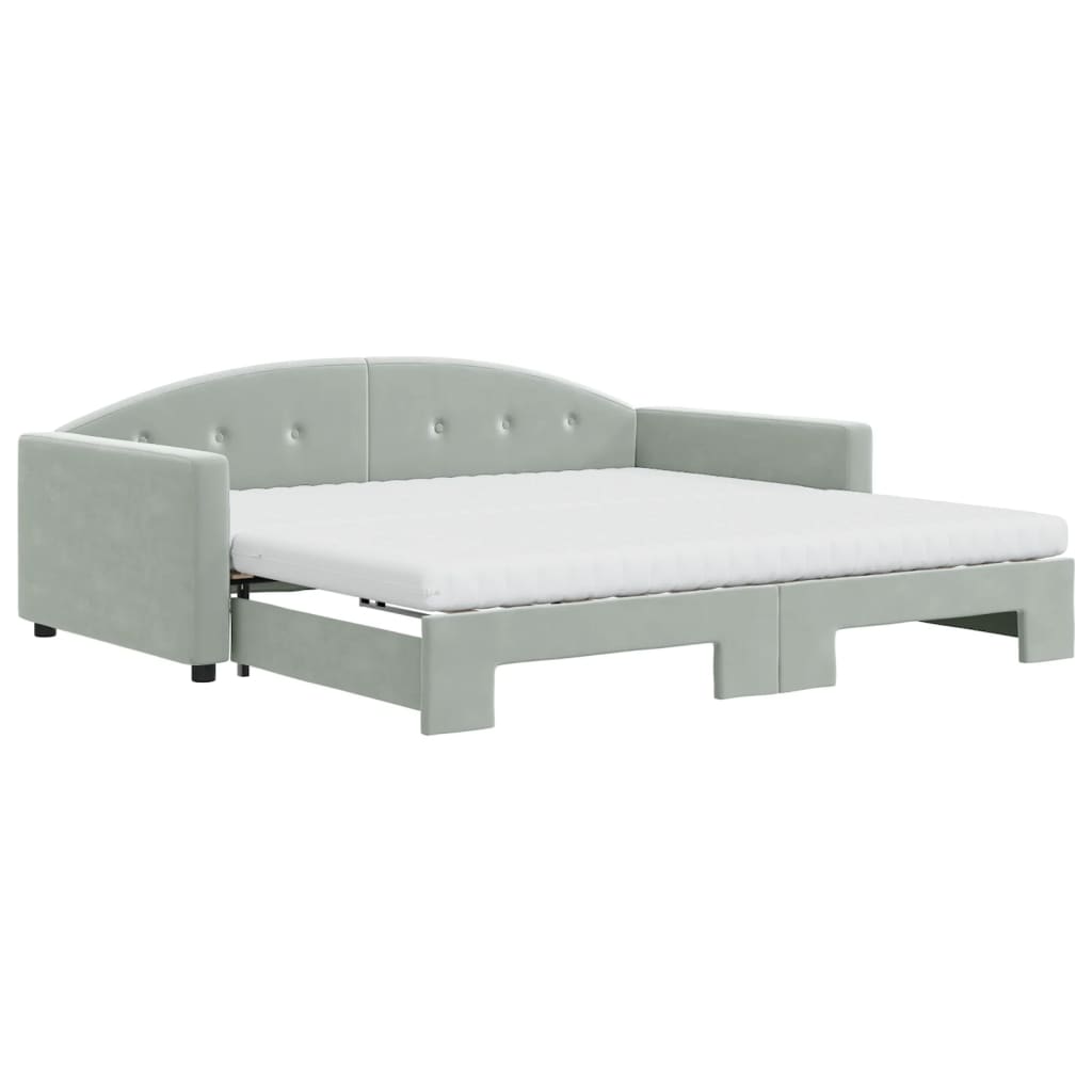 vidaXL Sofa rozsuwana z materacami, jasnoszara, 100x200 cm, aksamit