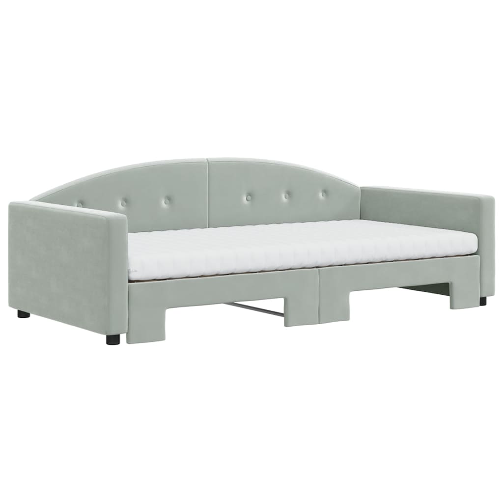 vidaXL Sofa rozsuwana z materacami, jasnoszara, 100x200 cm, aksamit