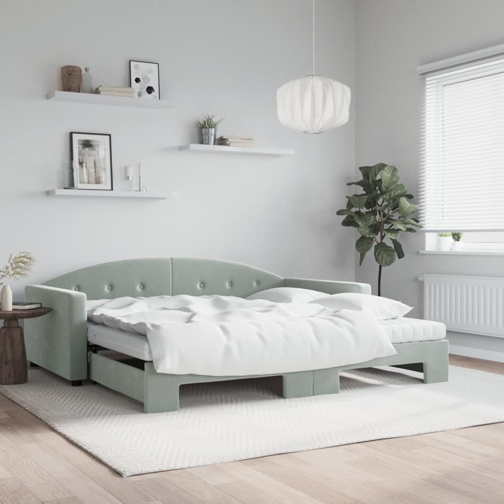vidaXL Sofa rozsuwana z materacami, jasnoszara, 100x200 cm, aksamit