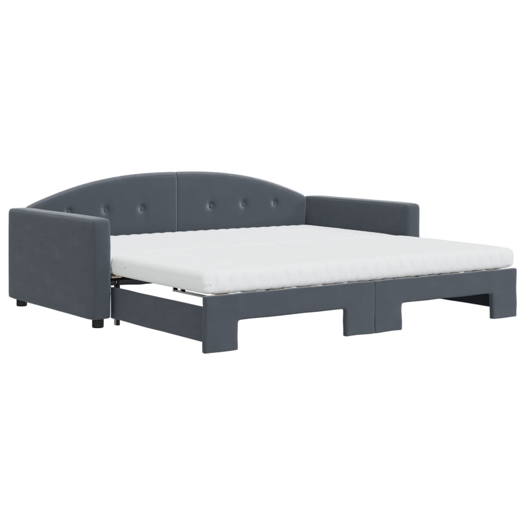 vidaXL Sofa rozsuwana z materacami, ciemnoszara, 100x200 cm, aksamit