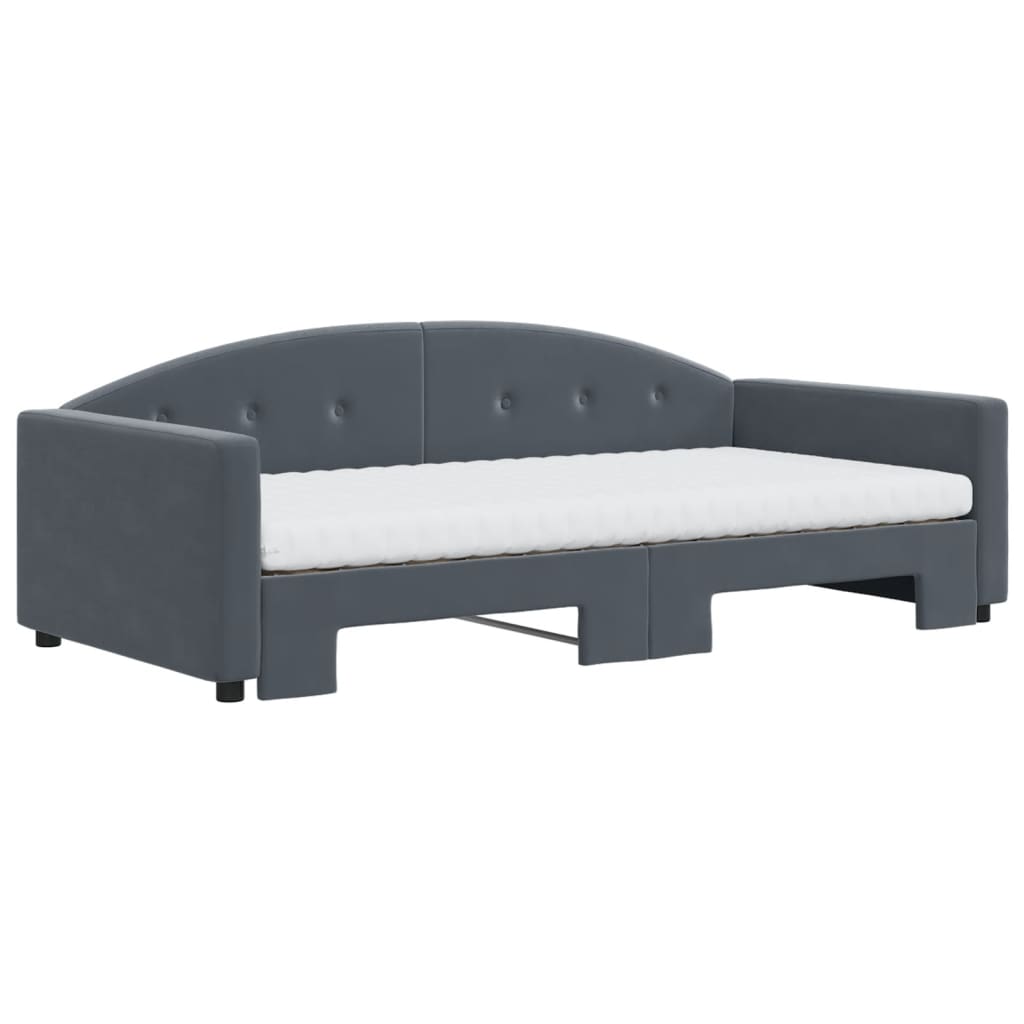 vidaXL Sofa rozsuwana z materacami, ciemnoszara, 100x200 cm, aksamit