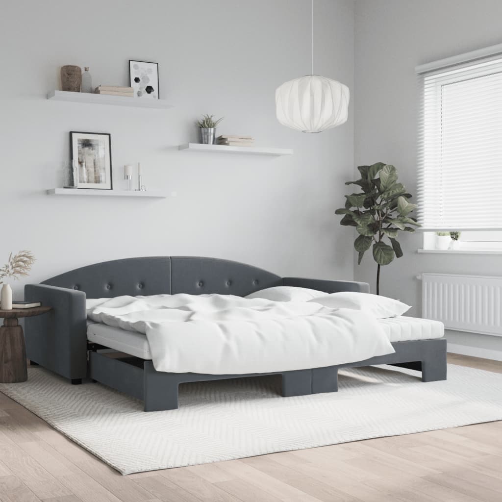 vidaXL Sofa rozsuwana z materacami, ciemnoszara, 100x200 cm, aksamit
