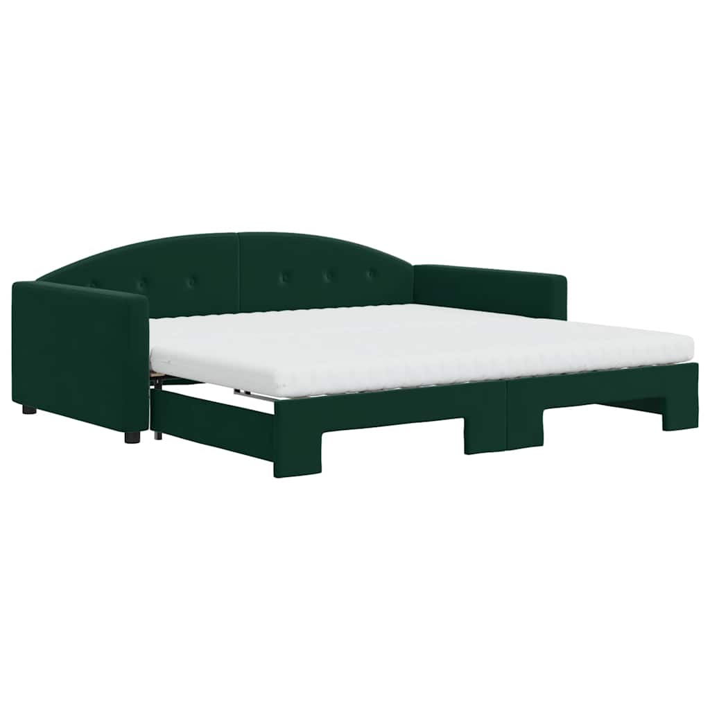 vidaXL Sofa rozsuwana z materacami, ciemnozielona, 100x200 cm, aksamit