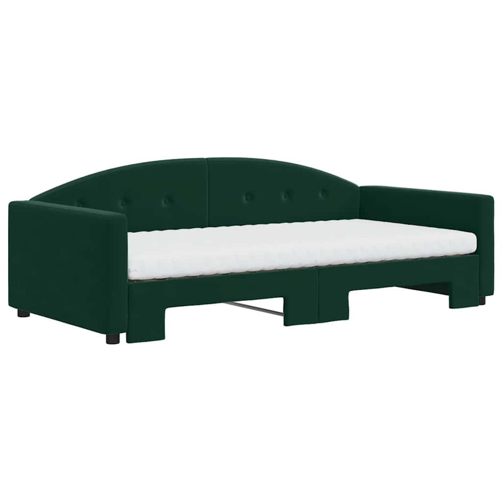 vidaXL Sofa rozsuwana z materacami, ciemnozielona, 100x200 cm, aksamit