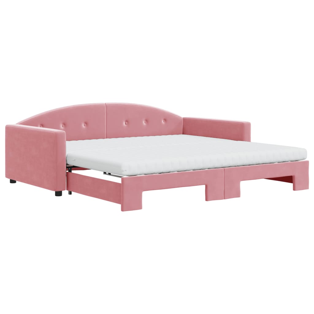 vidaXL Sofa rozsuwana z materacami, różowa, 100x200 cm, aksamit
