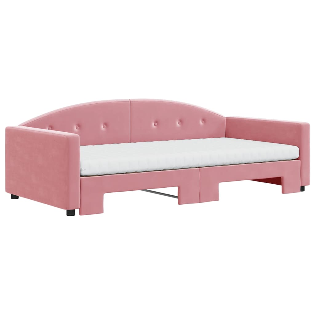 vidaXL Sofa rozsuwana z materacami, różowa, 100x200 cm, aksamit