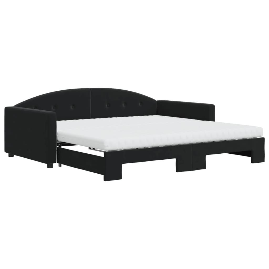 vidaXL Sofa rozsuwana z materacami, czarna, 100x200 cm, aksamit