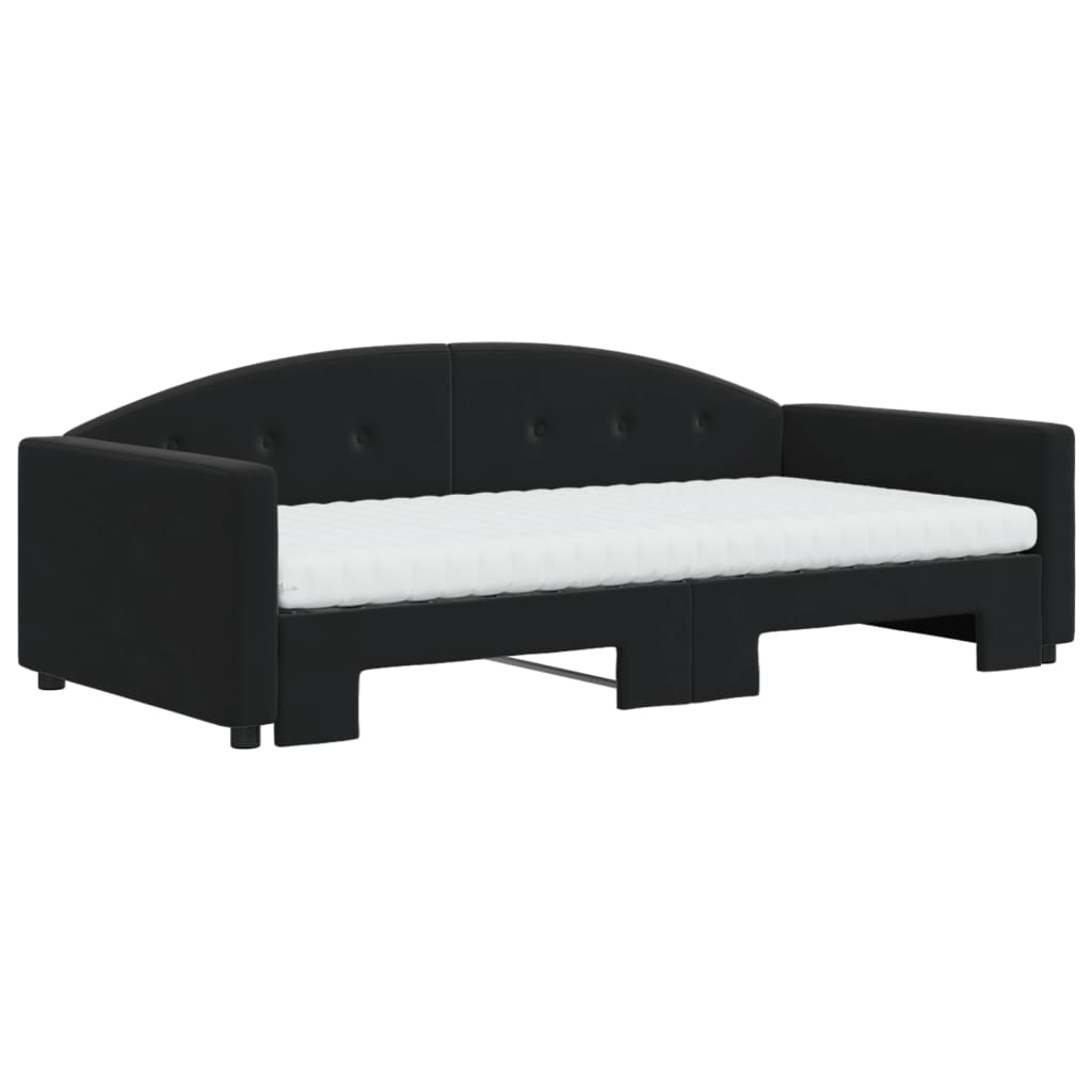 vidaXL Sofa rozsuwana z materacami, czarna, 100x200 cm, aksamit