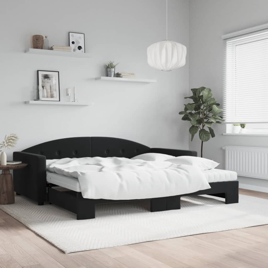 vidaXL Sofa rozsuwana z materacami, czarna, 100x200 cm, aksamit
