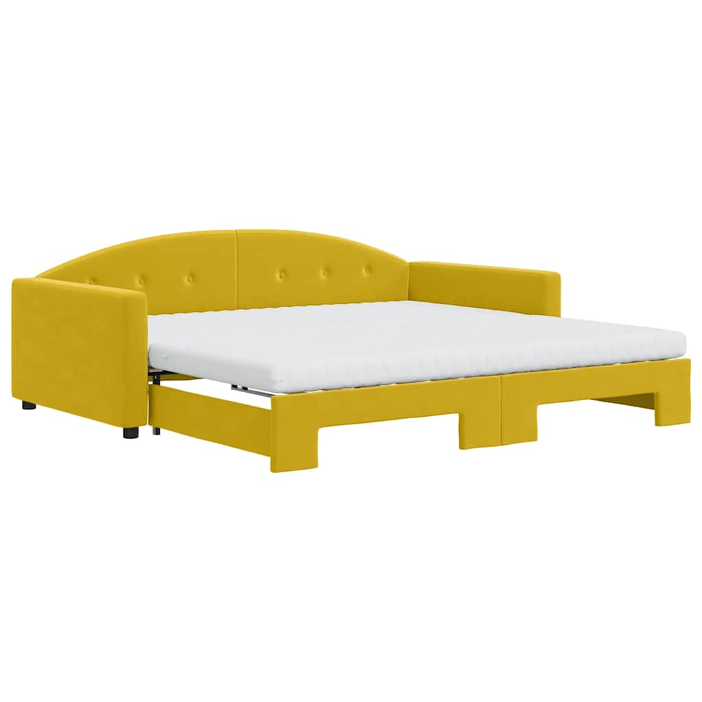 vidaXL Sofa rozsuwana z materacami, żółta, 100x200 cm, aksamit