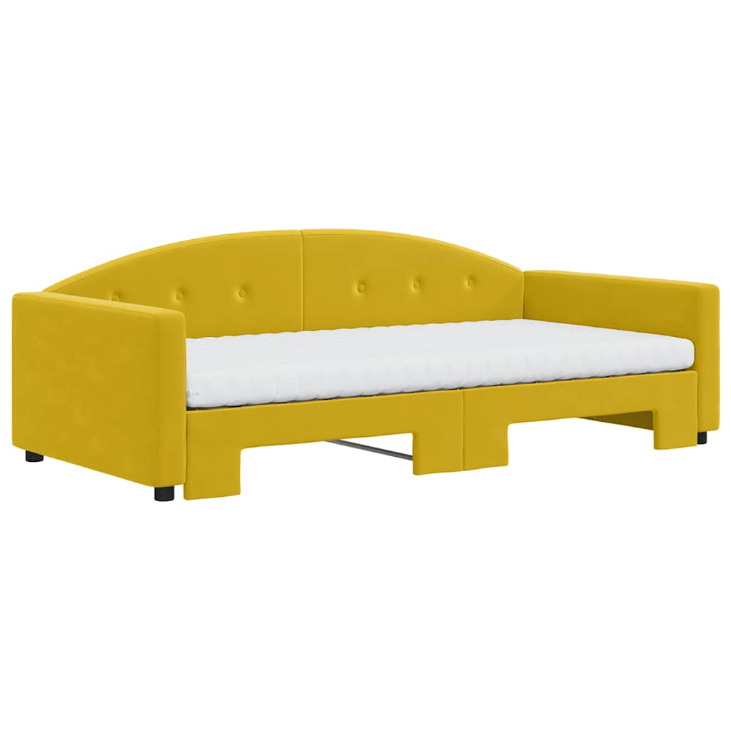 vidaXL Sofa rozsuwana z materacami, żółta, 100x200 cm, aksamit