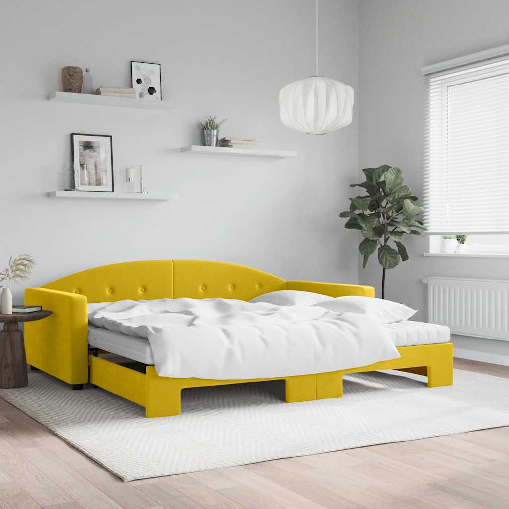 vidaXL Sofa rozsuwana z materacami, żółta, 100x200 cm, aksamit