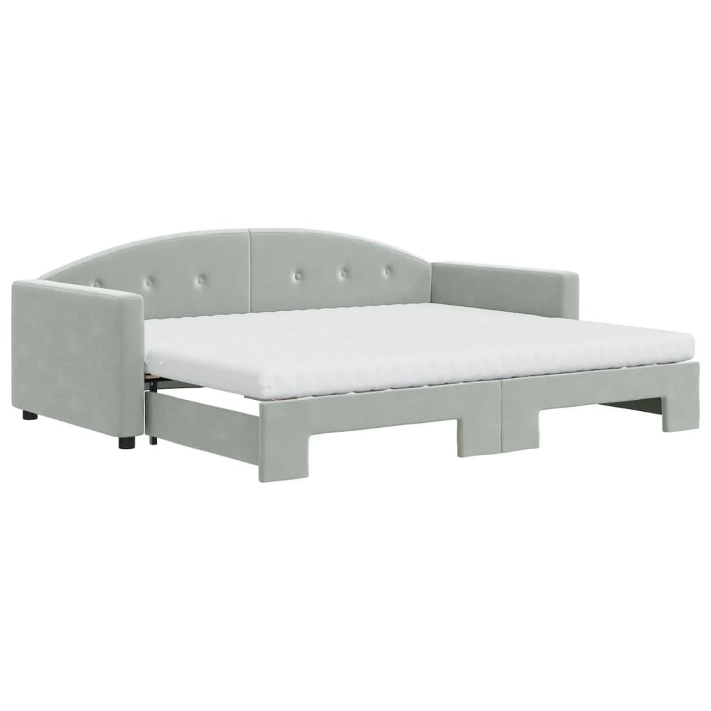 vidaXL Sofa rozsuwana z materacami, jasnoszara, 90x190 cm, aksamit