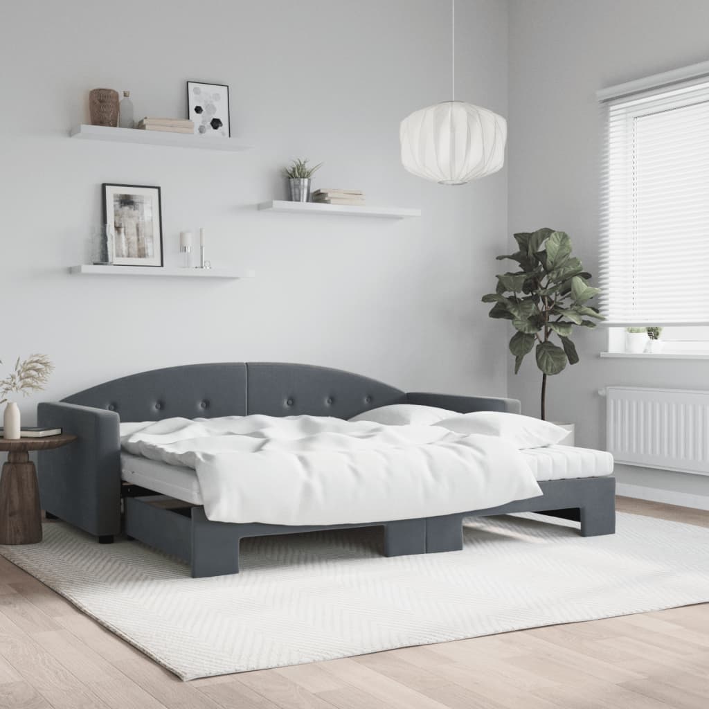 vidaXL Sofa rozsuwana z materacami, ciemnoszara, 90x190 cm, aksamit