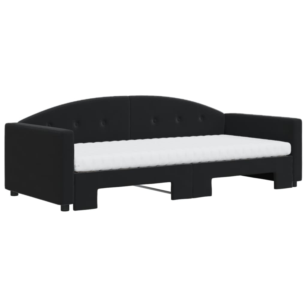 vidaXL Sofa rozsuwana z materacami, czarna, 90x190 cm, aksamit