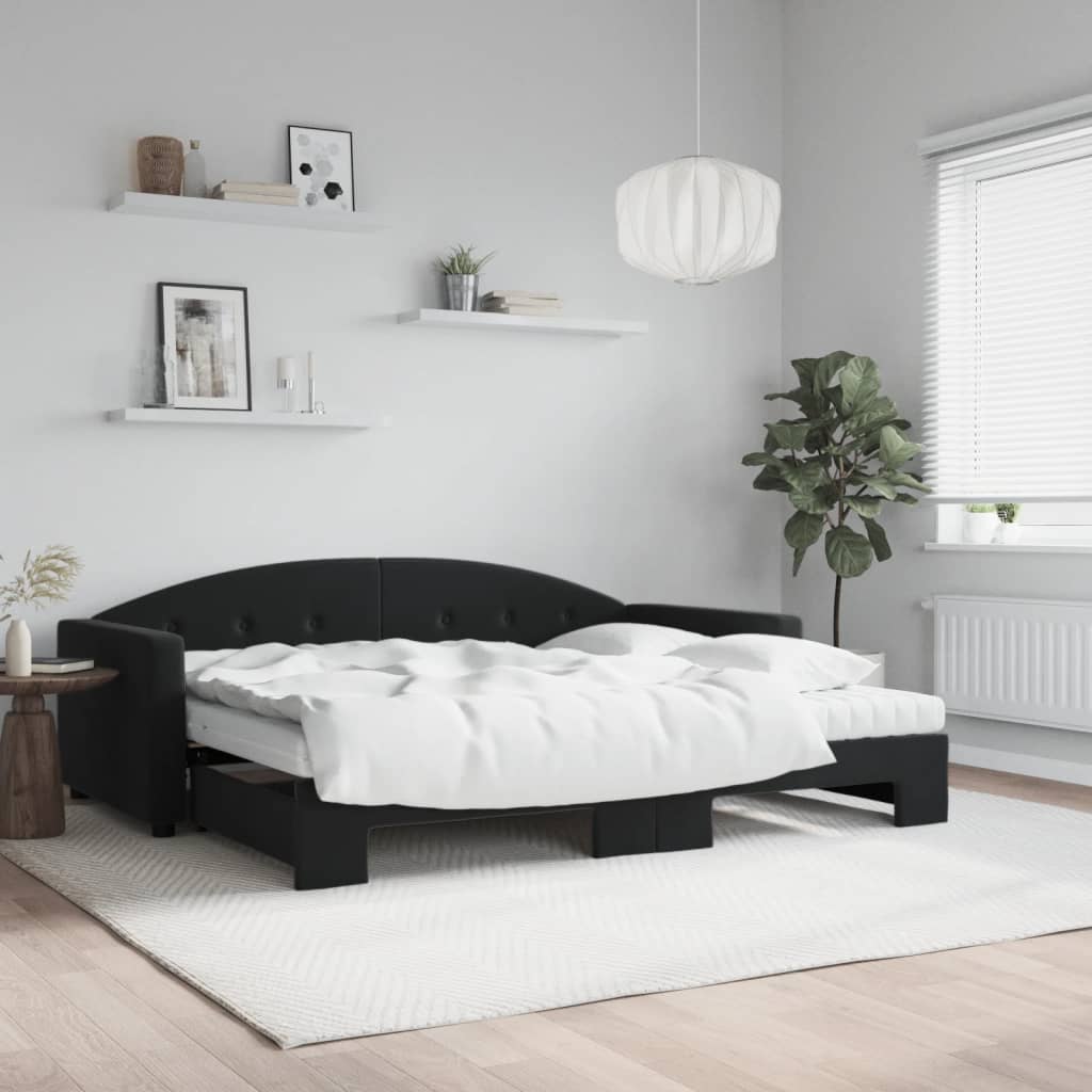 vidaXL Sofa rozsuwana z materacami, czarna, 90x190 cm, aksamit