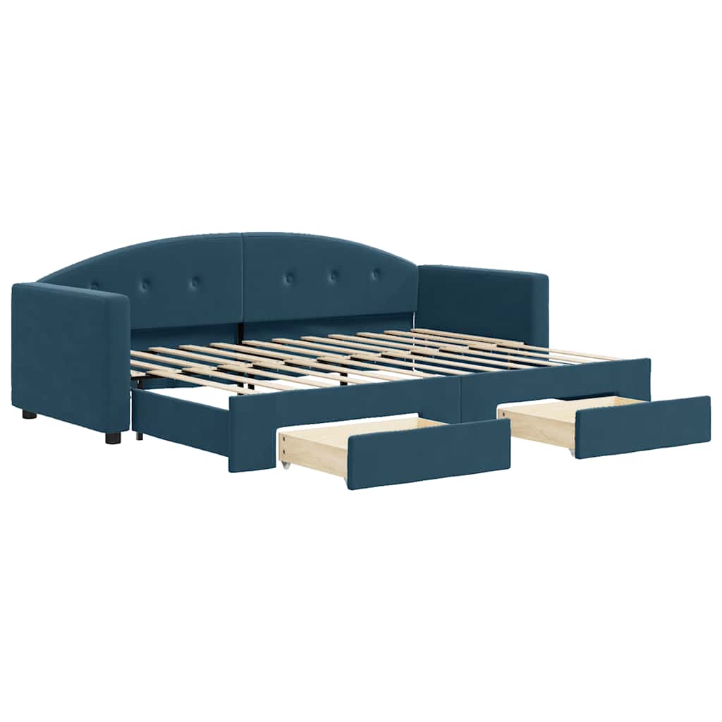 vidaXL Sofa rozsuwana z szufladami, niebieska, 80x200 cm, aksamit