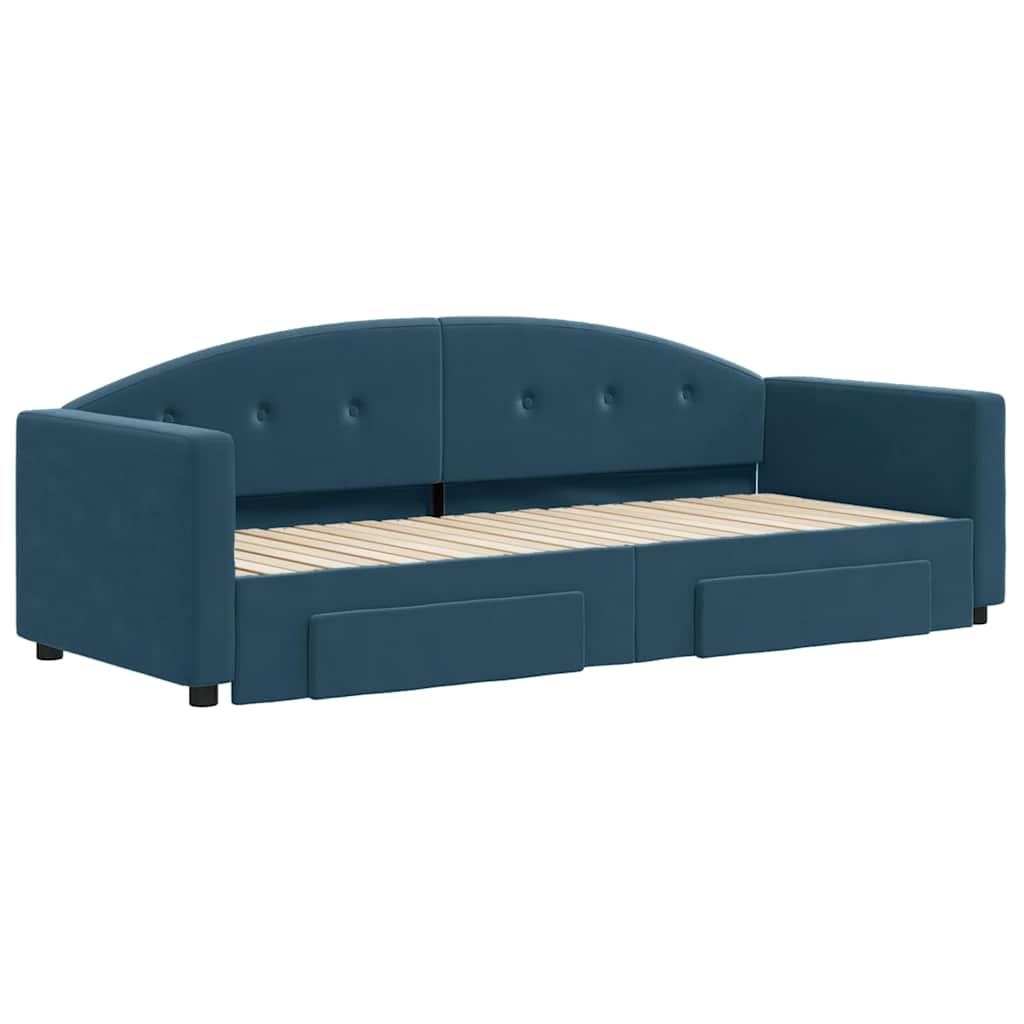 vidaXL Sofa rozsuwana z szufladami, niebieska, 80x200 cm, aksamit