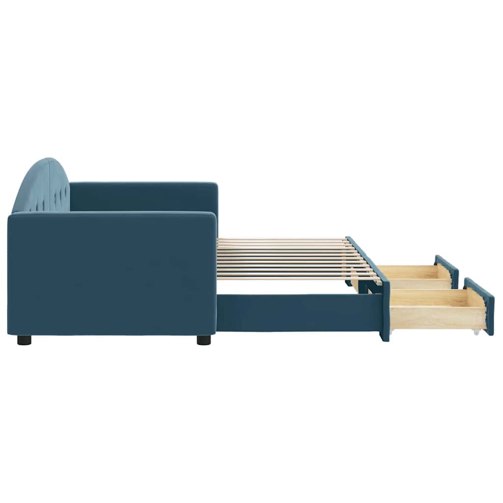 vidaXL Sofa rozsuwana z szufladami, niebieska, 80x200 cm, aksamit