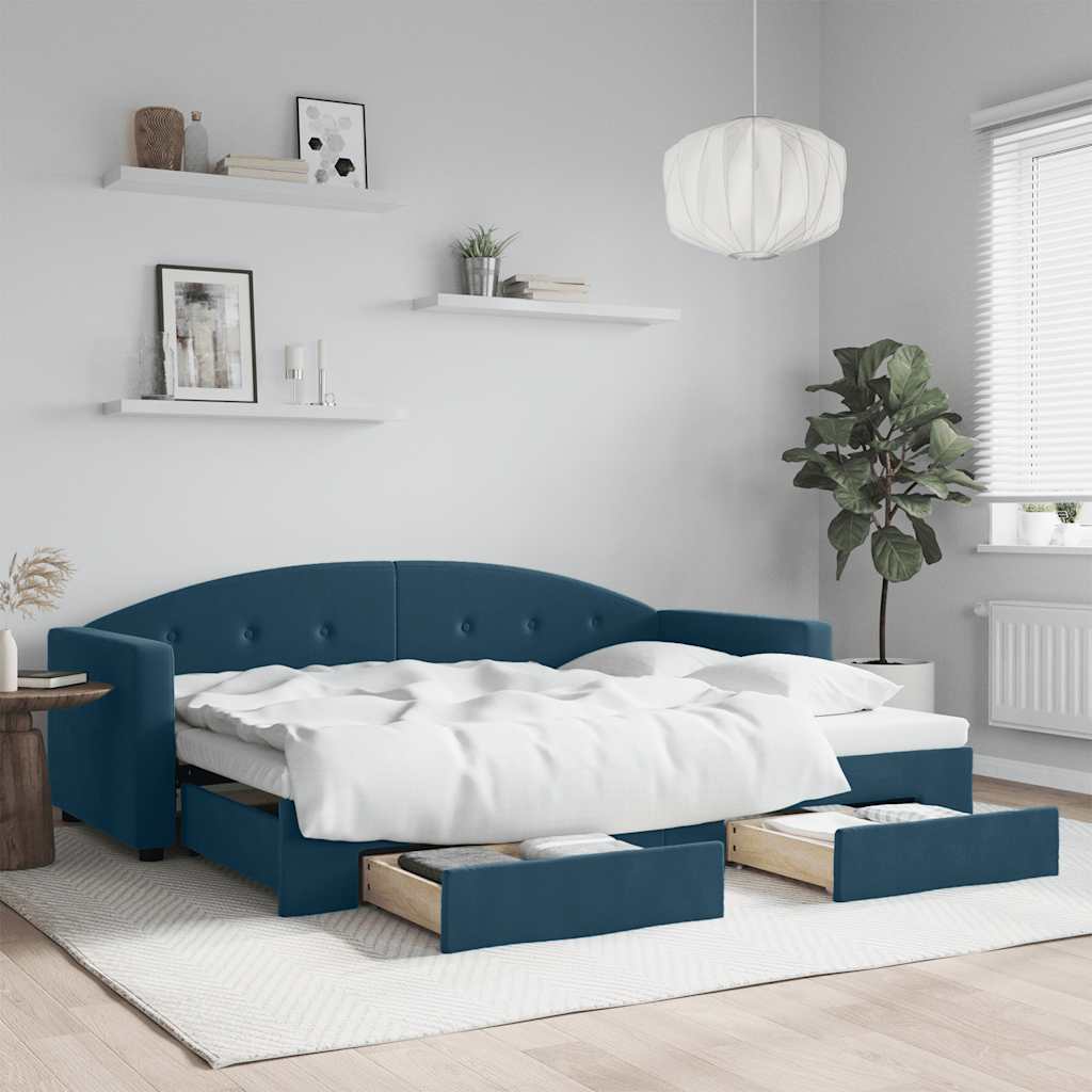 vidaXL Sofa rozsuwana z szufladami, niebieska, 80x200 cm, aksamit