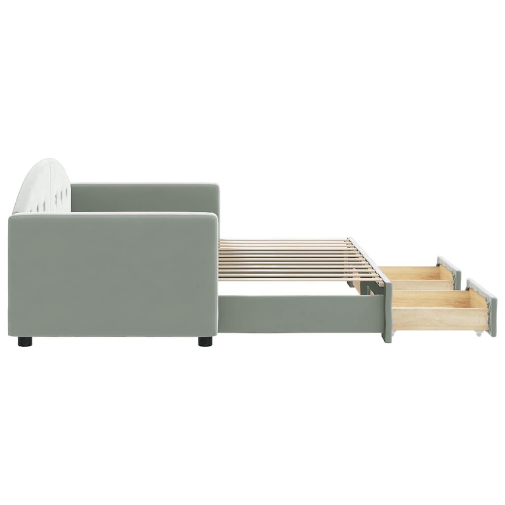 vidaXL Sofa rozsuwana z szufladami, jasnoszara, 80x200 cm, aksamit