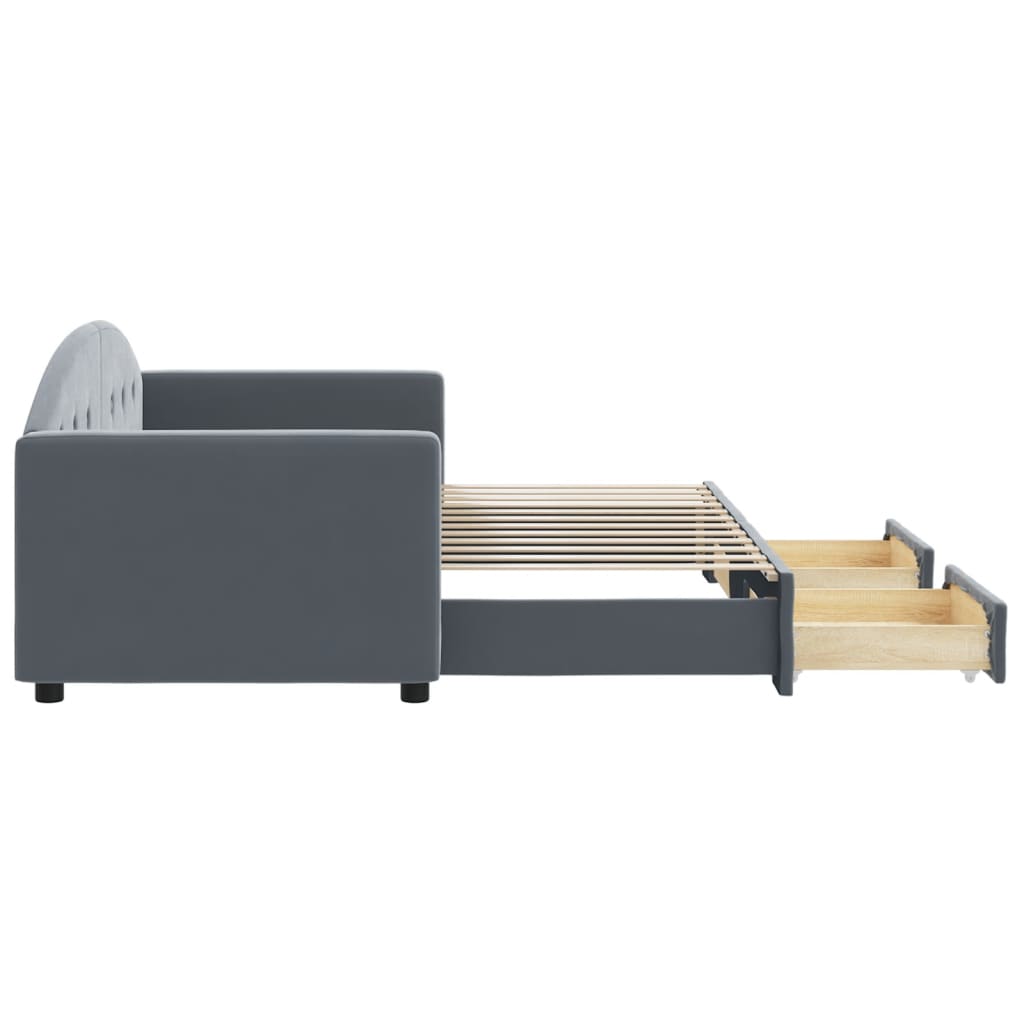 vidaXL Sofa rozsuwana z szufladami, ciemnoszara, 80x200 cm, aksamit