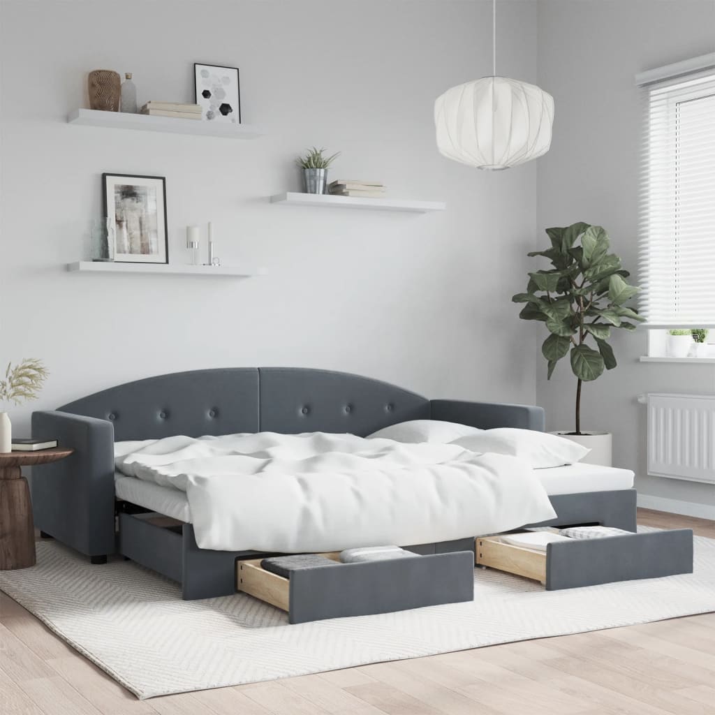 vidaXL Sofa rozsuwana z szufladami, ciemnoszara, 80x200 cm, aksamit
