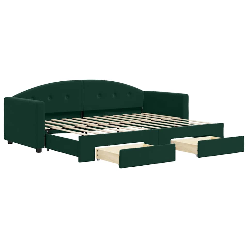 vidaXL Sofa rozsuwana z szufladami, ciemnozielona, 80x200 cm, aksamit