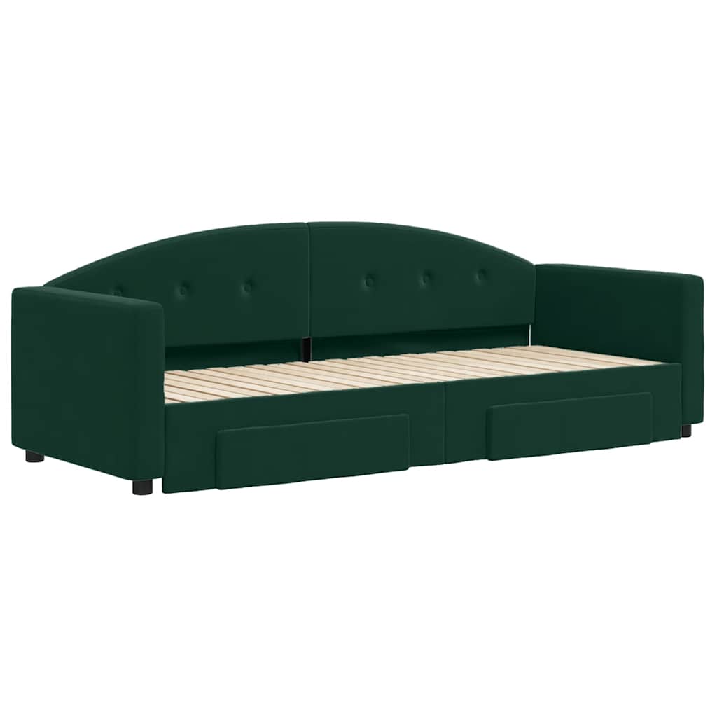 vidaXL Sofa rozsuwana z szufladami, ciemnozielona, 80x200 cm, aksamit