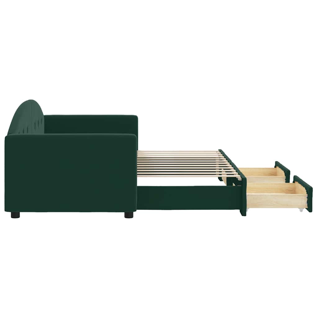 vidaXL Sofa rozsuwana z szufladami, ciemnozielona, 80x200 cm, aksamit