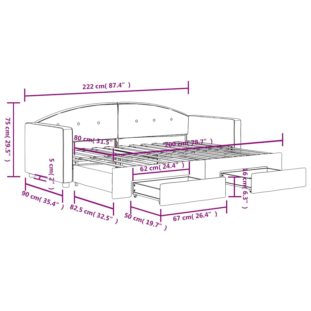 vidaXL Sofa rozsuwana z szufladami, ciemnozielona, 80x200 cm, aksamit