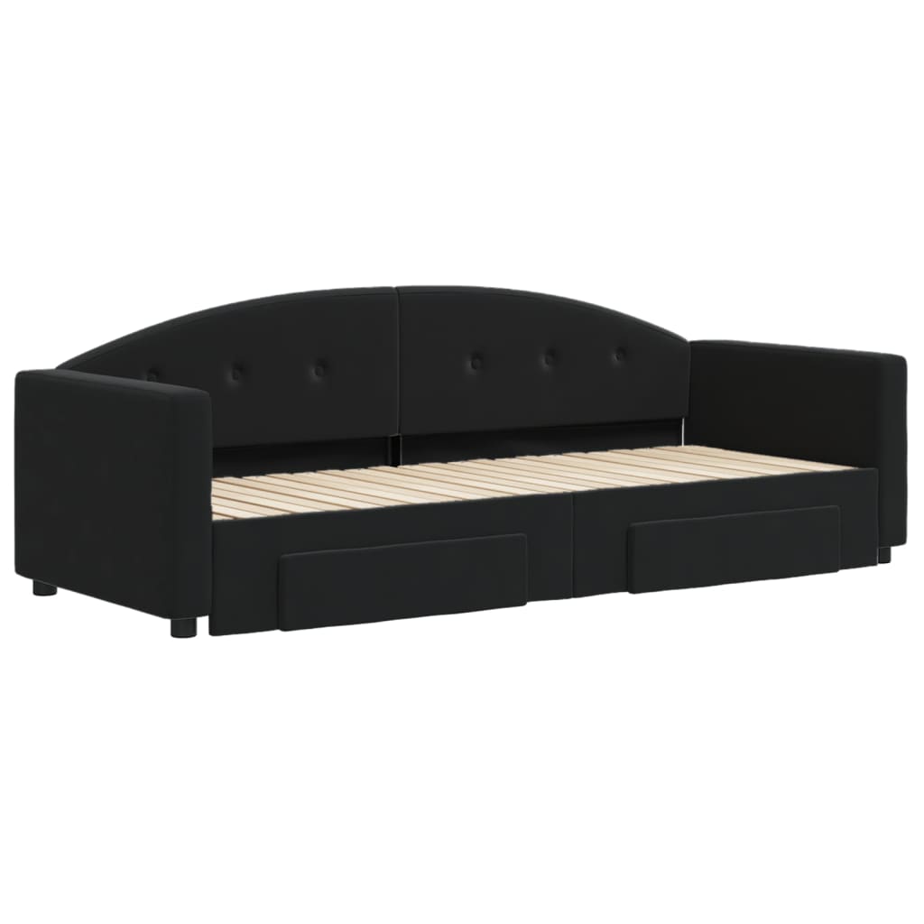 vidaXL Sofa rozsuwana z szufladami, czarna, 80x200 cm, aksamit