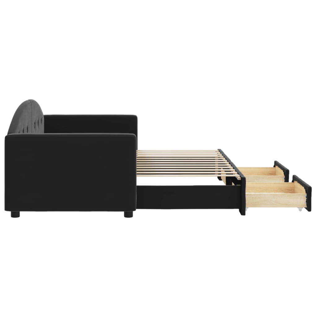 vidaXL Sofa rozsuwana z szufladami, czarna, 80x200 cm, aksamit