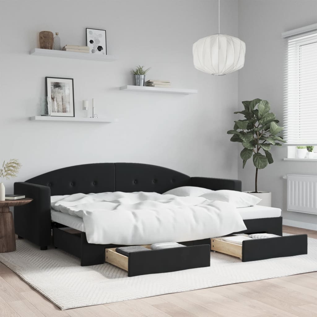 vidaXL Sofa rozsuwana z szufladami, czarna, 80x200 cm, aksamit