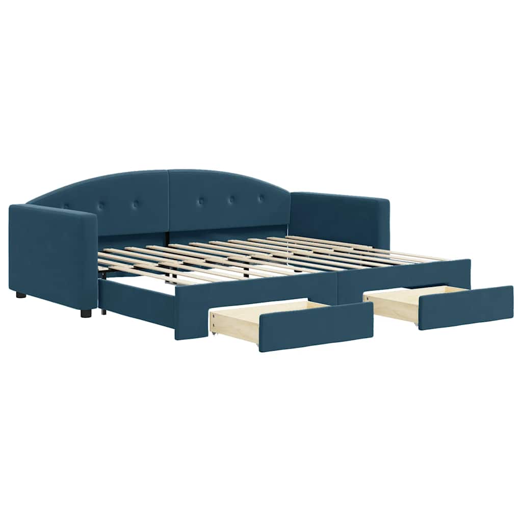 vidaXL Sofa rozsuwana z szufladami, niebieska, 90x200 cm, aksamit