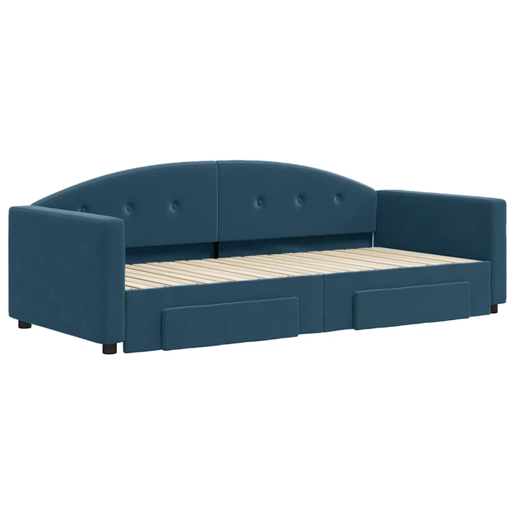 vidaXL Sofa rozsuwana z szufladami, niebieska, 90x200 cm, aksamit