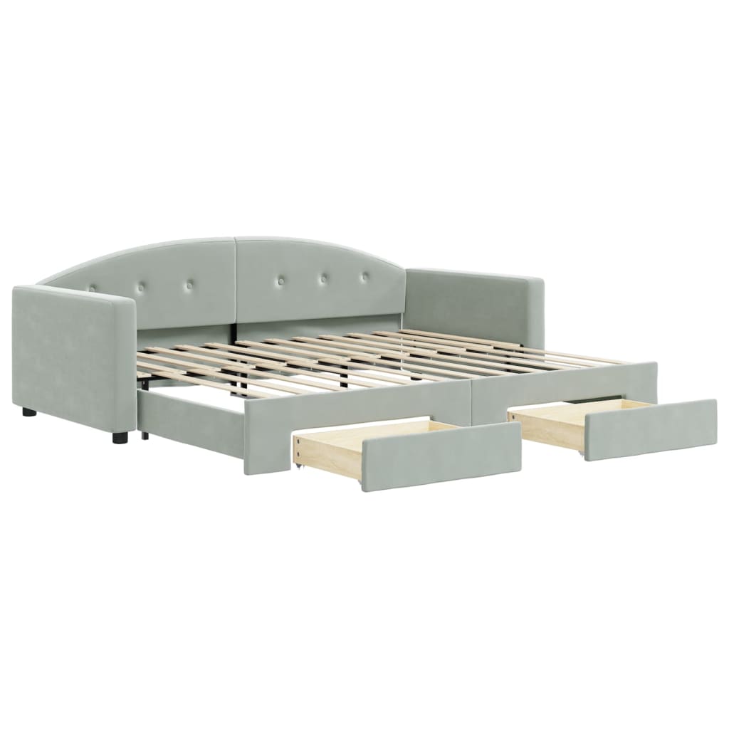 vidaXL Sofa rozsuwana z szufladami, jasnoszara, 90x200 cm, aksamit