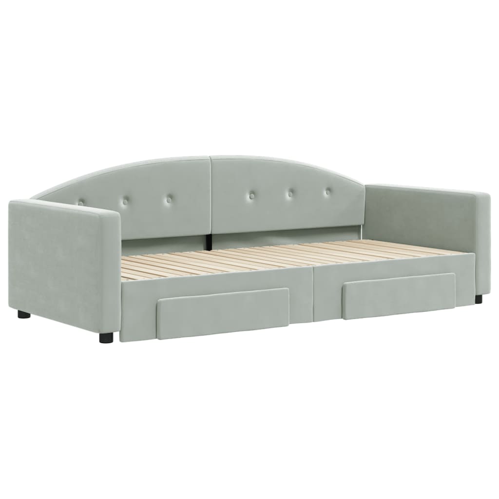 vidaXL Sofa rozsuwana z szufladami, jasnoszara, 90x200 cm, aksamit