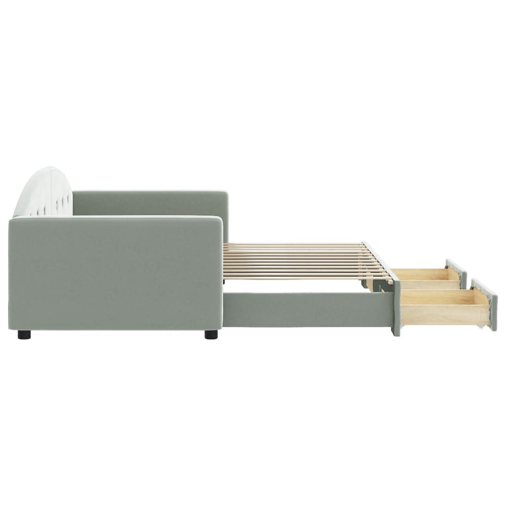 vidaXL Sofa rozsuwana z szufladami, jasnoszara, 90x200 cm, aksamit