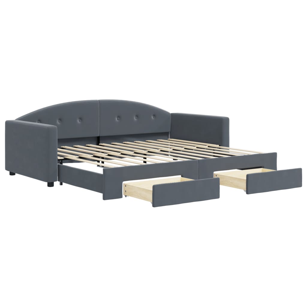 vidaXL Sofa rozsuwana z szufladami, ciemnoszara, 90x200 cm, aksamit