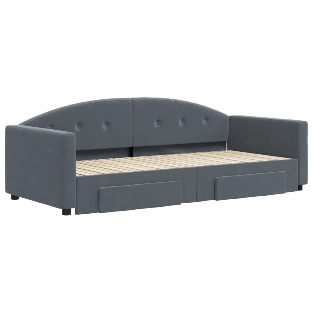vidaXL Sofa rozsuwana z szufladami, ciemnoszara, 90x200 cm, aksamit